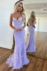 Mermaid Strapless Lace Prom Dress With Appliques