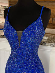 Mermaid V Neck Beaded Jersey Prom Dress with Slit