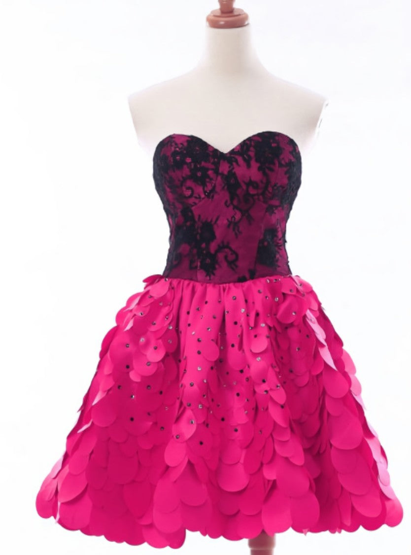 New arrivals Fuchsia Sweetheart Lace Beaded Short Homecoming Dress