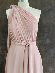 One Shoulder Pink Rustic Bridesmaid Dress Long Maxi Wedding Dress