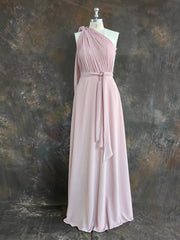 One Shoulder Pink Rustic Bridesmaid Dress Long Maxi Wedding Dress