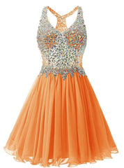 Orange Chiffon V-neck Homecoming Dress