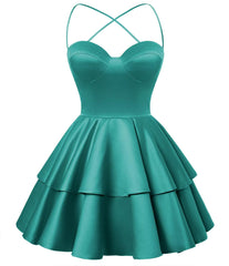 Peacock Satin Homecoming Dress Sweetheart Neck Tiered Short Graduation Dresses