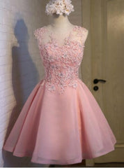 Pink Organza Appliques Homecoming Dress