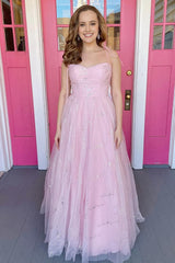 Pink Tulle A-Line Prom Dress