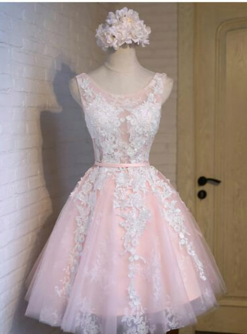 Pink Tulle Lace Short Homecoming Dress