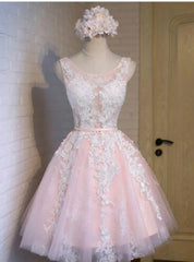 Pink Tulle Lace Short Homecoming Dress