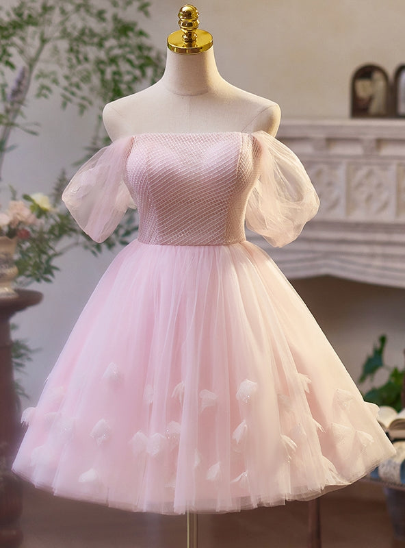 Pink Tulle Off the Shoulder Homecoming Dress