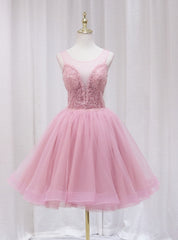 Pink Tulle Sequins Beading Homecoming Dress