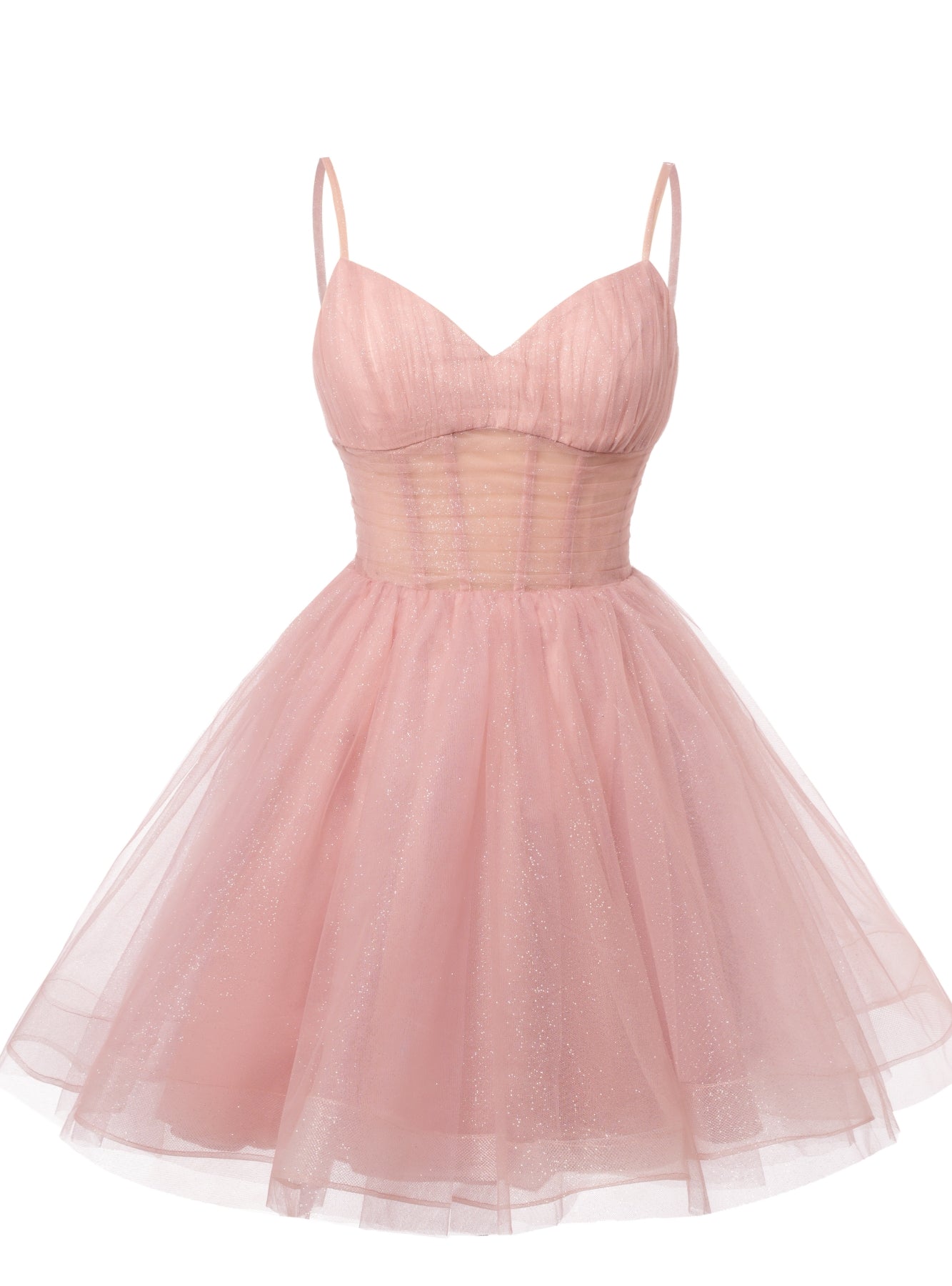 Pink Tulle Sequins Spaghetti Straps Homecoming Dress