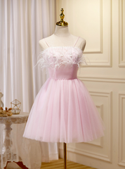 Pink Tulle Spaghetti Straps Homecoming Dress