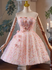 Pink Tulle Strapless Homecoming Dress