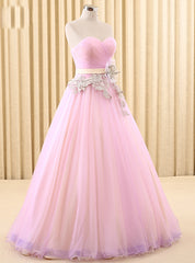 Pink Tulle Sweetheart Pleats With Flower Wedding Dress