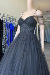 Princess Black Tulle Cold-Shoulder Long Prom Gown