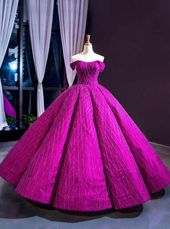 Purple Ball Gown Off the Shoulder Haute Couture Prom Dress