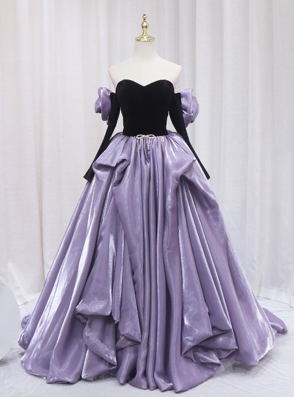 Purple Long Sleeve Strapless Prom Dress