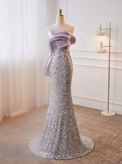 Purple Mermaid Sequins StraplessProm Dress