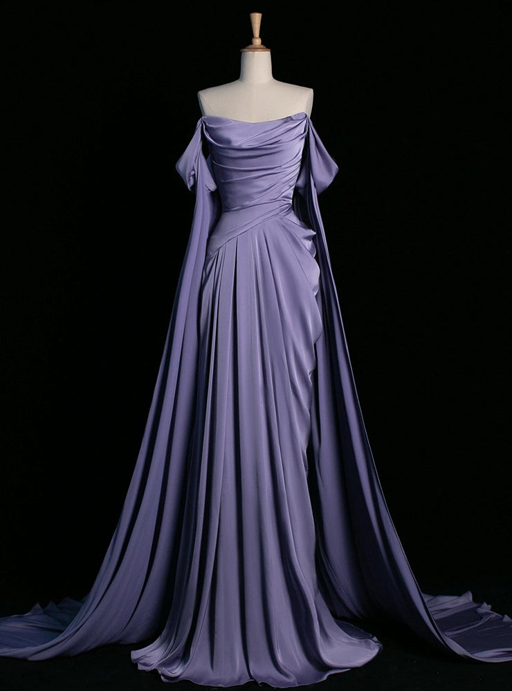 Purple Off the Shoulder Pleats Prom Dress