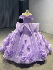 Purple Tulle Off the Shoulder Prom Dress