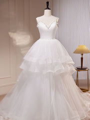 Quinceanera Dress White A-Line Tulle Long Prom Dress White Tulle Sweet Dresses