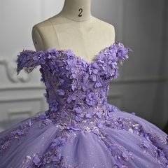 Romantic Quinceanera Dresses Sleeveless Beading Prom Dresses with 3D Flower Appliques