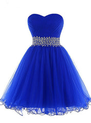 Royal Blue Sweetheart Pleats Beading Sequins Homecoming Dress