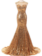 Sexy Gold Mermaid Sequins With Crystal Prom Dress