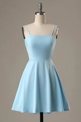 Simple Blue Open Back A Line Homecoming Dress