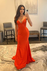 Spaghetti Straps Orange Long Prom Dress with Criss Cross Back