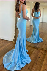 Sparkly Blue Corset Sequins Mermaid Long Prom Dress