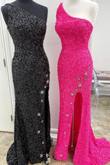 Sparkly Mermaid Hot Pink Stars Sequins Prom Dress