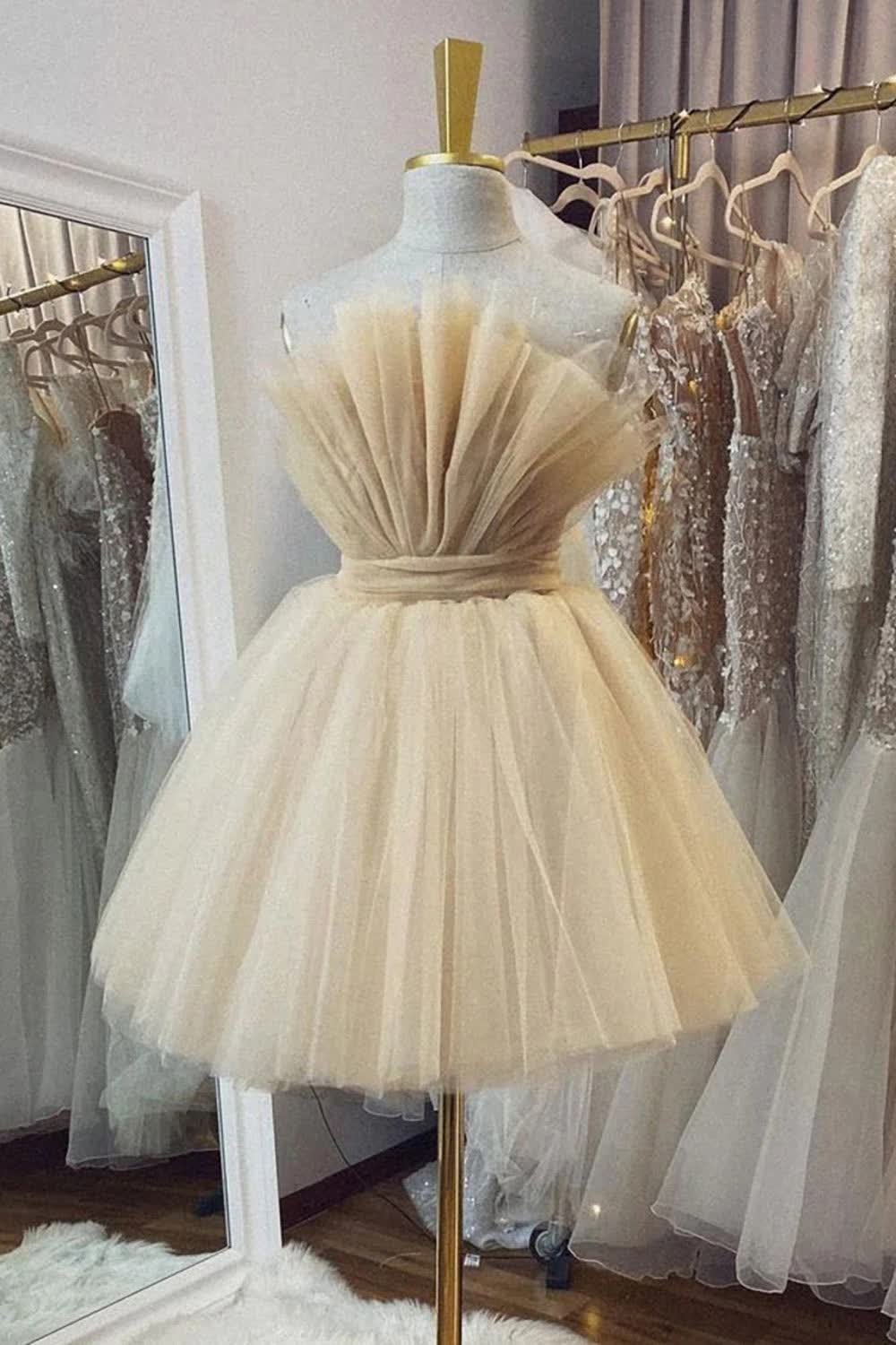 Strapless Beige A Line Short Homecoming Dress