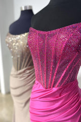 Strapless Mermaid Beaded Long Prom Dress With Slit