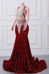 Straps Red Beading Sequin Prom Dresses Mermaid Long Party Dresses