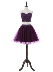 Sweetheart Short Mini Tulle Purple Homecoming Dresses A-line