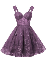 Teens Sparkly Tulle Plum Homecoming Dresses Spaghetti Straps Short Cocktail Party Prom Dress