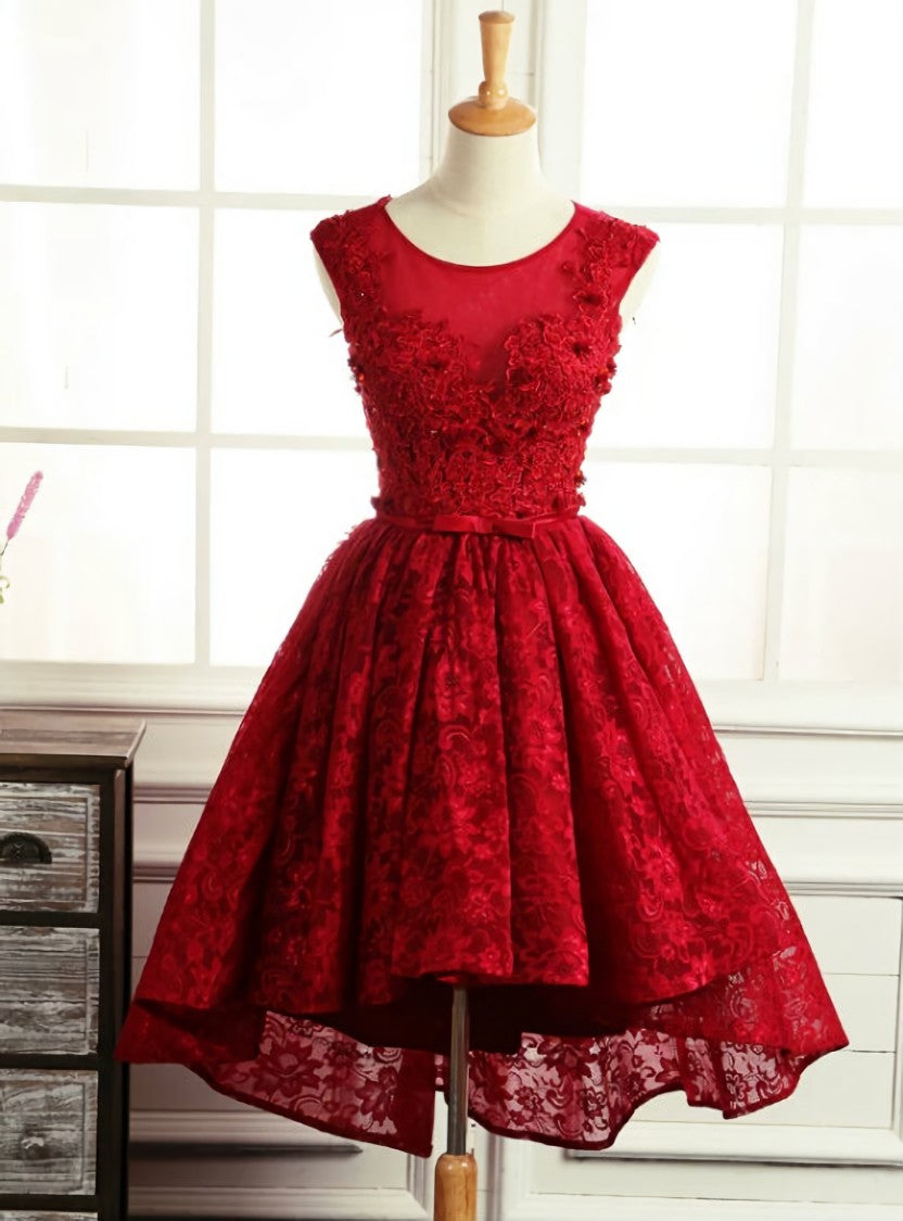 Vintage Burgundy Short Homecoming Dresses Backless Applique