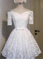 White Lace Short Sleeve Homecoming Dress