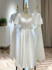 White Satin Short Sleeve Short Wedding Dress