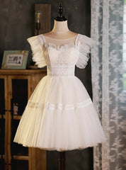 White Tulle Lace Short Homecoming Dress