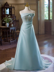 Women Blue Strapless Long Prom Dress