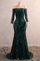 Women's Off Shoulder Mermaid Green Prom Dresses Bride Bridesmaid Dress Evening Party Gowns