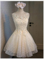 Yellow Lace Appliques Homecoming Dress