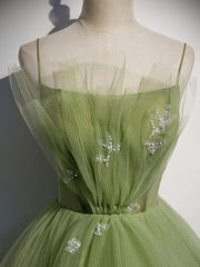 Green Tulle Long Prom Dress, Green Tulle Formal Dress