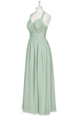 Sage Green Chiffon Halter Backless A-Line Bridesmaid Dress