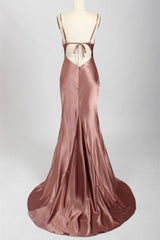 Sexy Rose Mermaid Cowl Neck Long Bridesmaid Dress