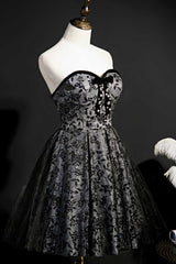 Black Print Sweetheart A-Line Homecoming Dress with Bow