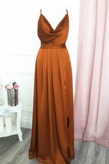 burnt orange long prom dress