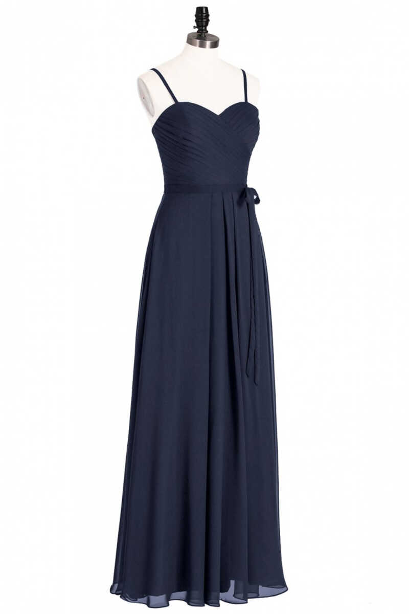 Black Chiffon Sweetheart Spaghetti Straps A-Line Long Bridesmaid Dress