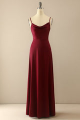 burgundy simple long bridesmaid prom dress